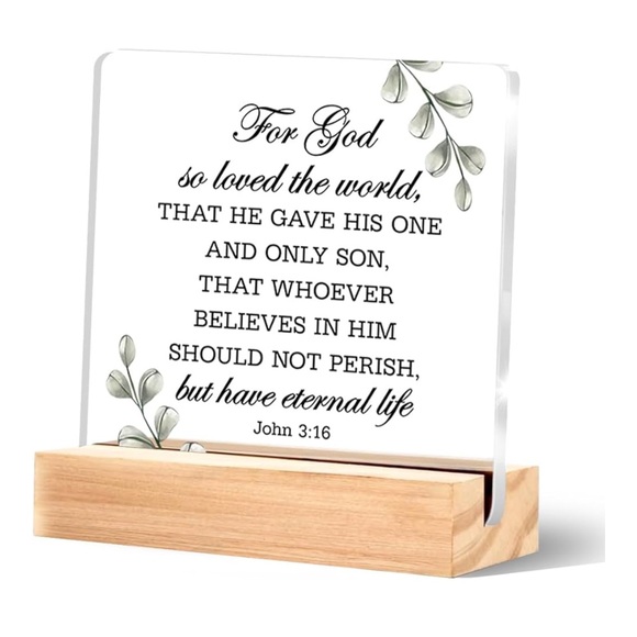 CHRISTIAN Acrylic Desk Sign with Stand – John 3:16 Bible Verse Home Decor - NEW - Picture 5 of 5